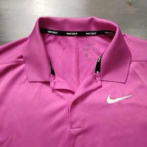 Nike Golf Polo Shirt Men's M Pink Swoosh Stretch Dri Fit Performance Wicking UV